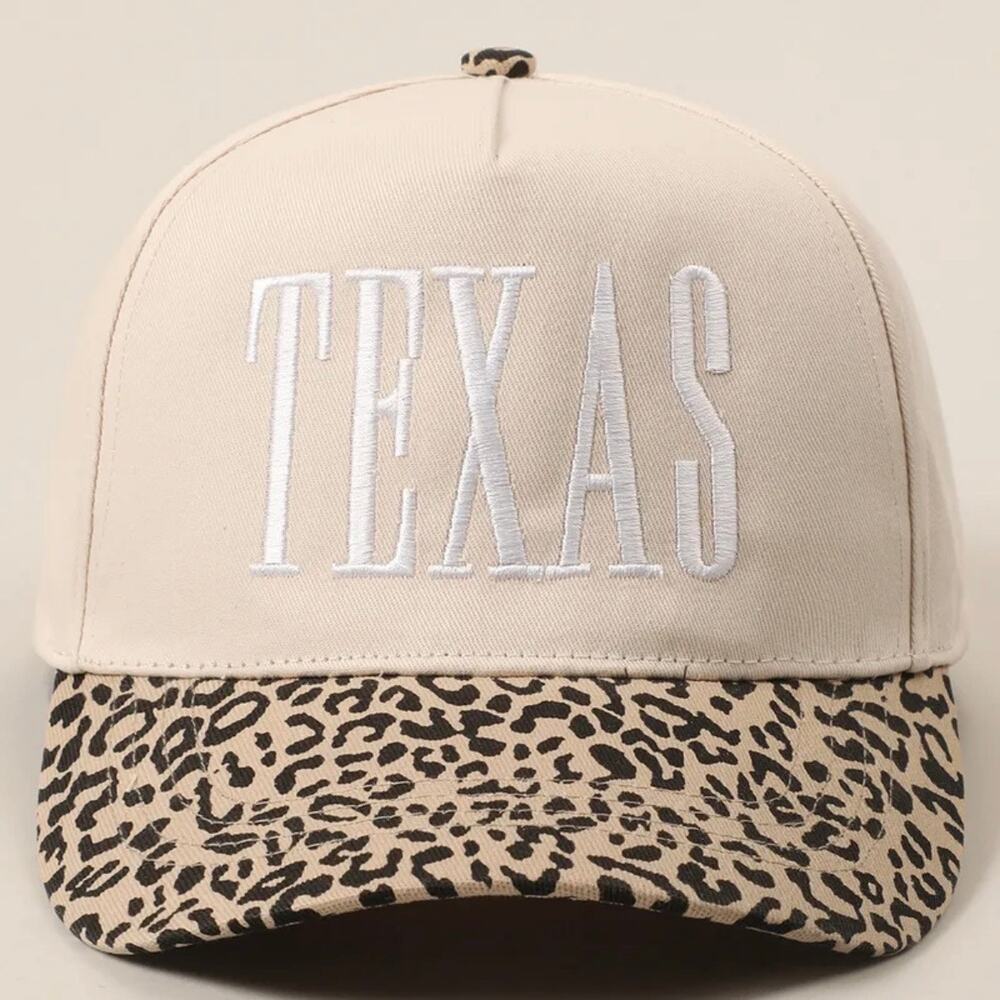 Texas White Leopard Print Embroidered Graphic Cap